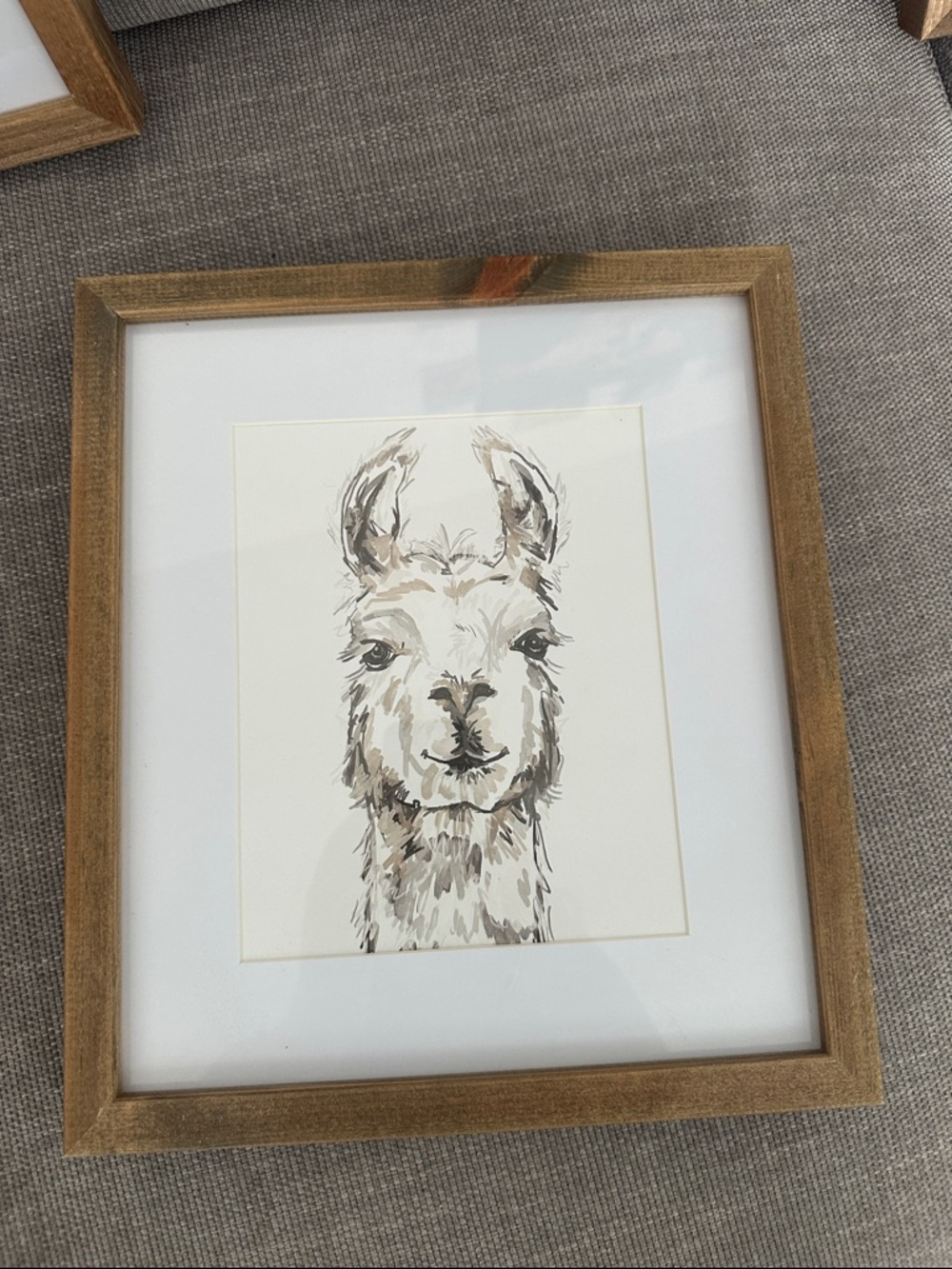 3 Pack Zoo Safari Nursery Oak Frames Wall Decor Giraffe,Llama,Elephant Print - Picture 5 of 8